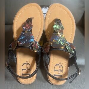 ID Required Strappy Casual Dress Sandals Women’s Size 6 Black Flat Buckle NEW